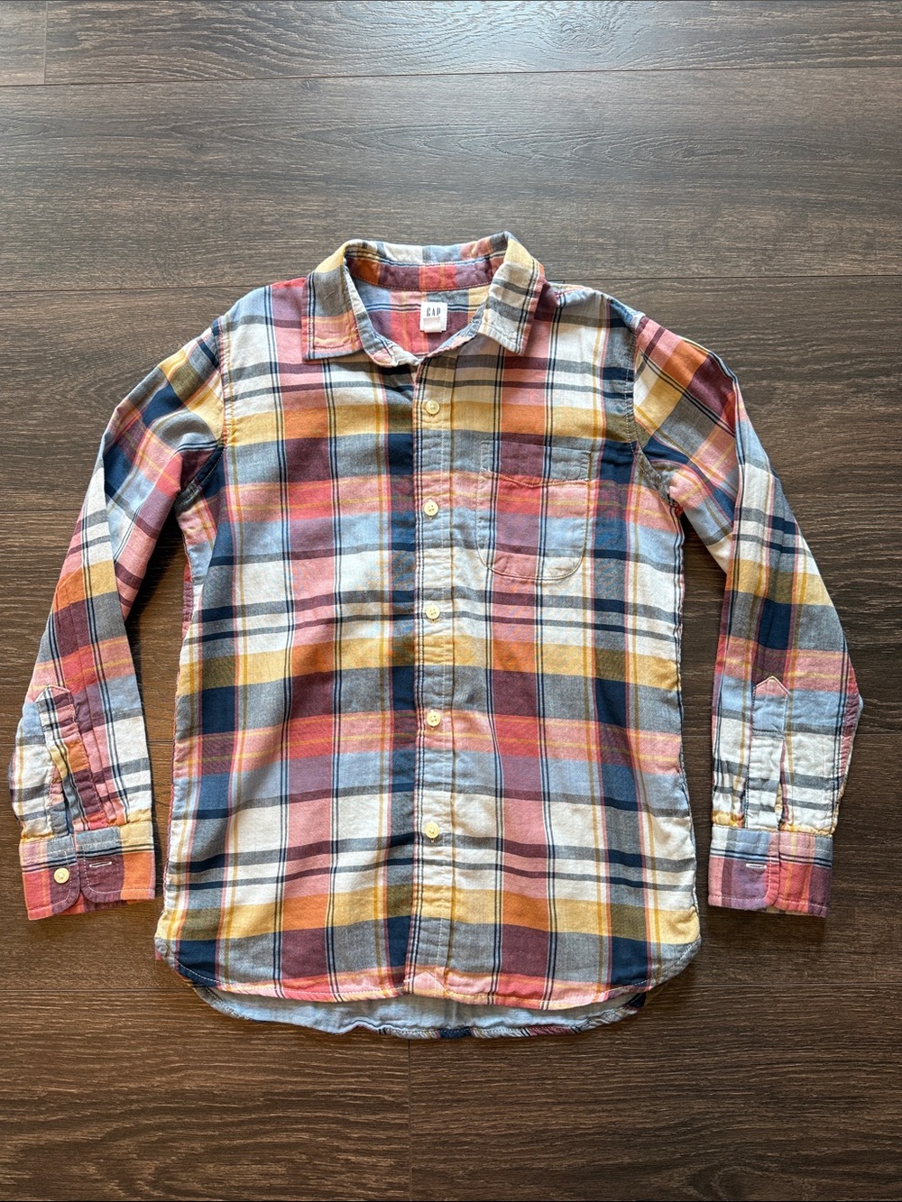 GAP Plaid Button-Down Shirt in Navy, Mustard, Rust, Cream